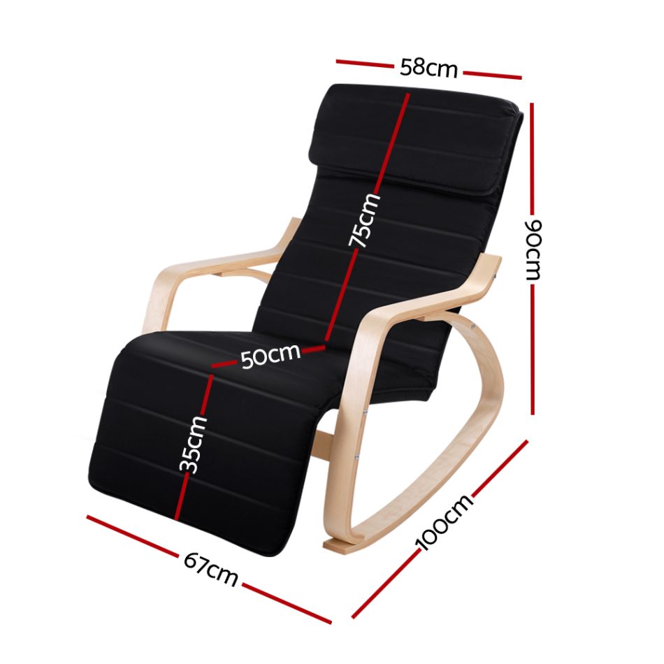 Artiss Rocking Armchair Footrest Nursing Black Afton - Image 2