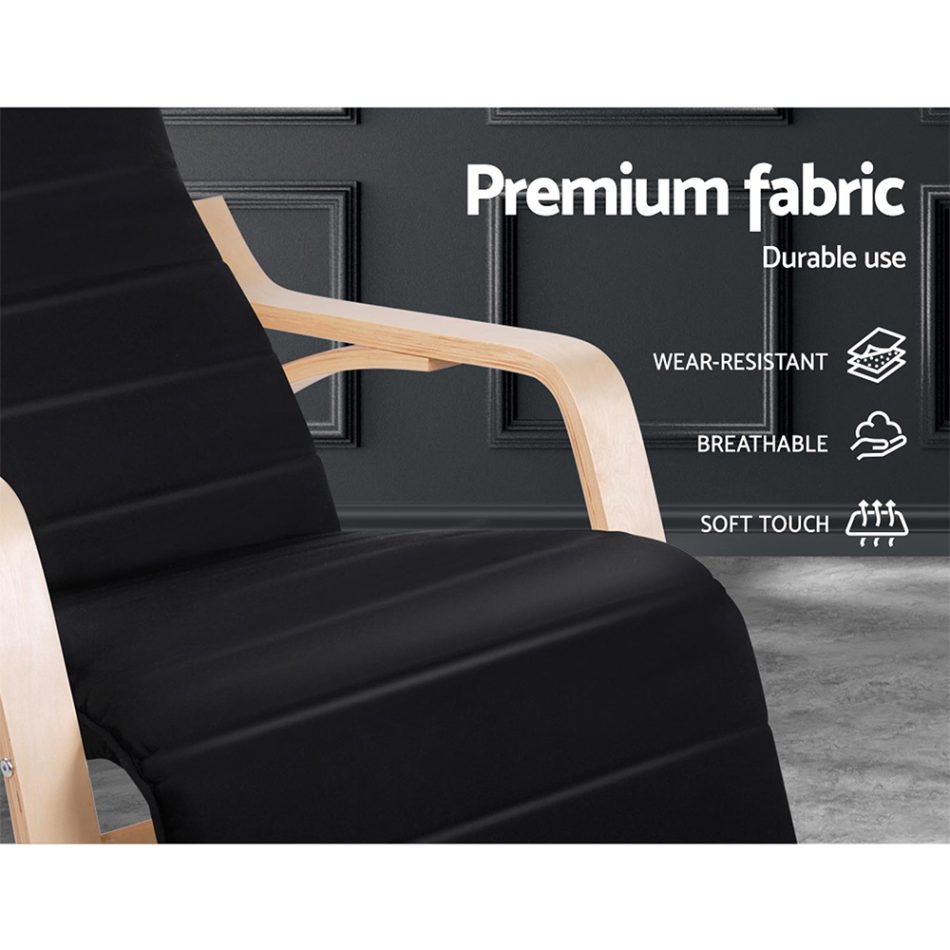 Artiss Rocking Armchair Footrest Nursing Black Afton - Image 5