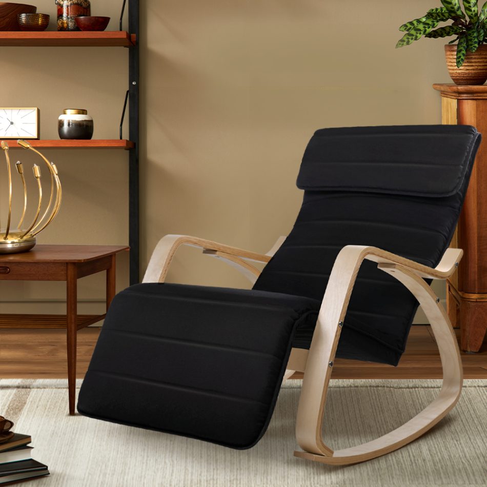 Artiss Rocking Armchair Footrest Nursing Black Afton - Image 8