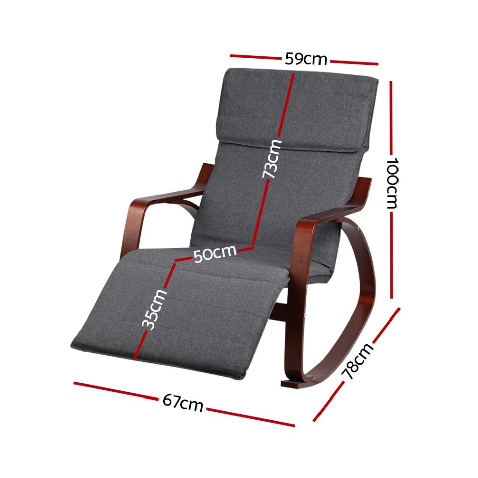 Artiss Rocking Armchair Footrest Nursing Charcoal Afton - Image 2