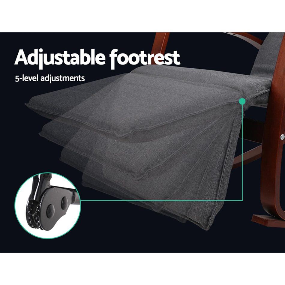 Artiss Rocking Armchair Footrest Nursing Charcoal Afton - Image 5