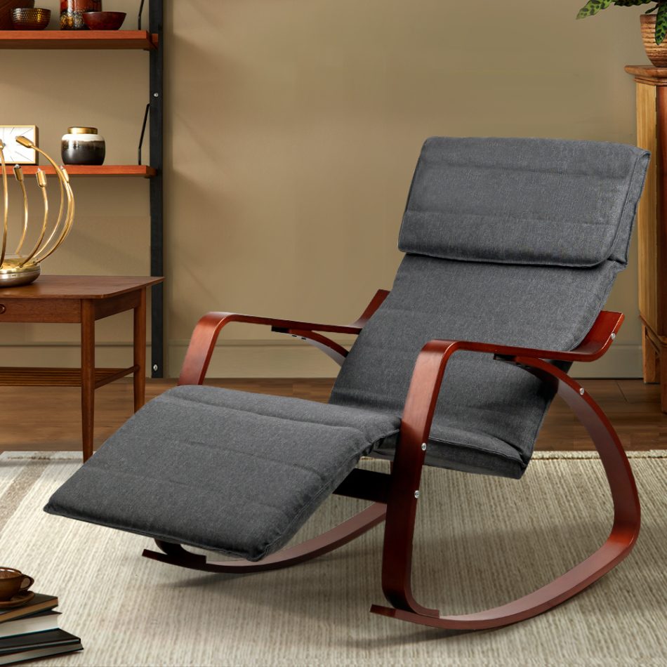 Artiss Rocking Armchair Footrest Nursing Charcoal Afton - Image 8
