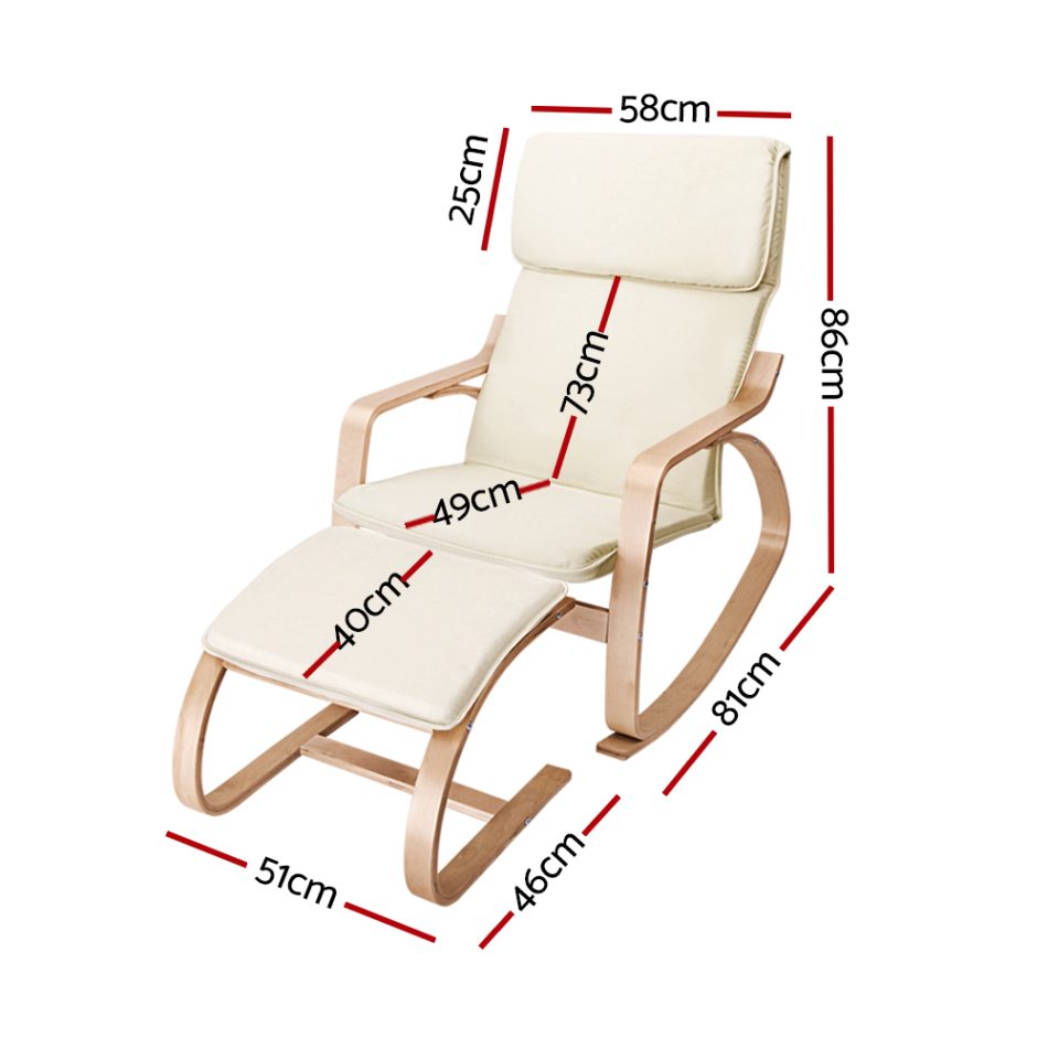 Artiss Rocking Armchair Footstool Bentwood Beige - Image 2