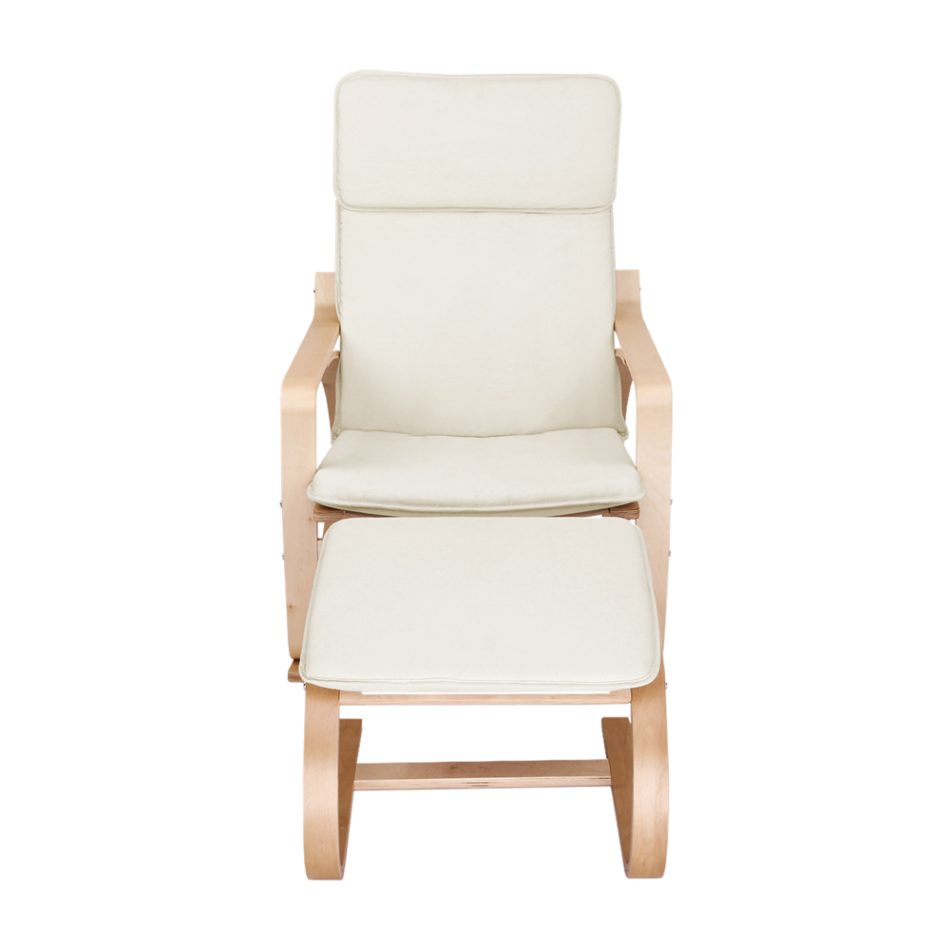 Artiss Rocking Armchair Footstool Bentwood Beige - Image 3