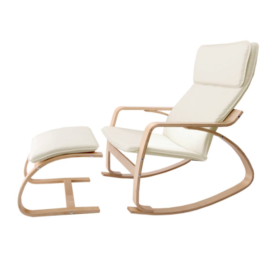 Artiss Rocking Armchair Footstool Bentwood Beige - Image 4