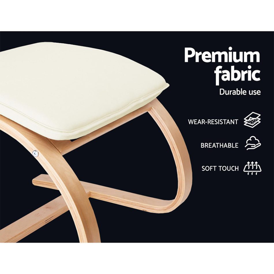 Artiss Rocking Armchair Footstool Bentwood Beige - Image 6