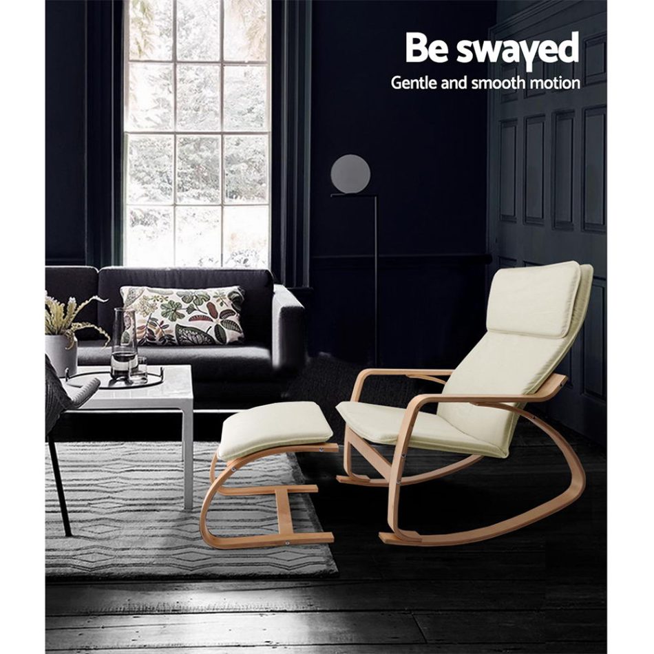 Artiss Rocking Armchair Footstool Bentwood Beige - Image 7