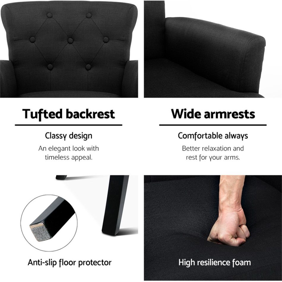 Artiss Armchair Wingback Charcoal Lothair - Image 7