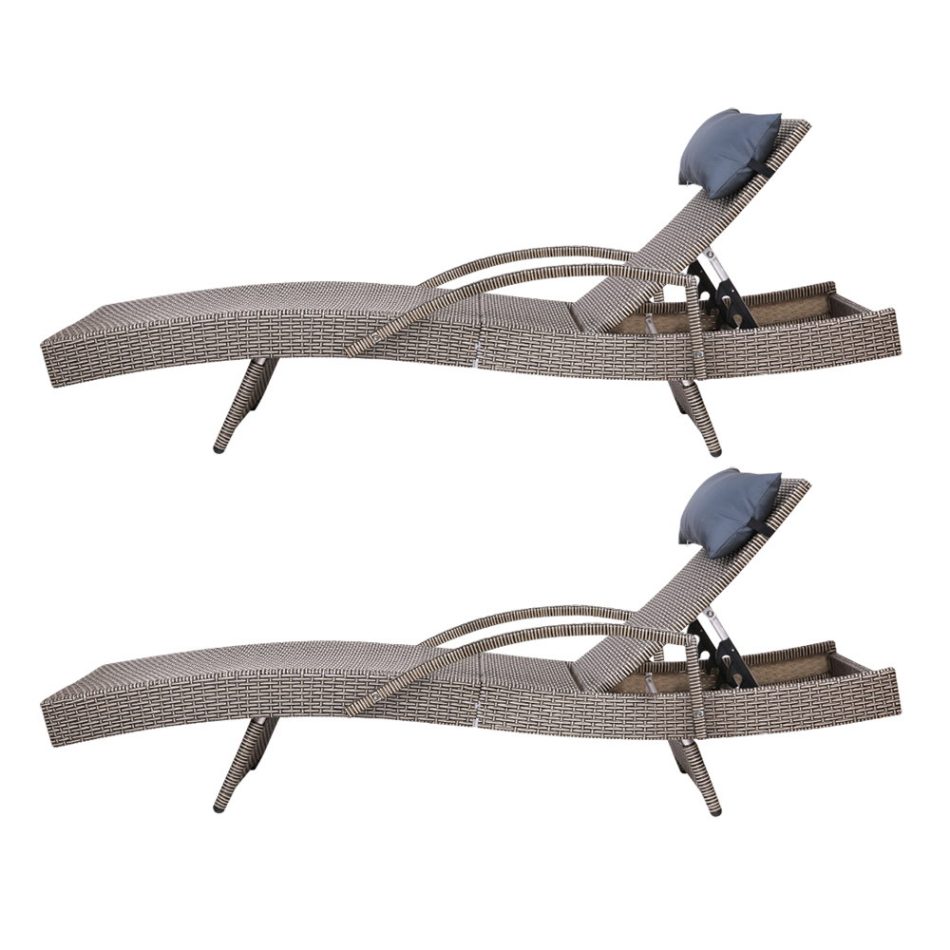 Gardeon 2x Sun Lounge Wicker Lounger Outdoor Furniture Beach Armchair Adjustable Grey&Beige - Image 3