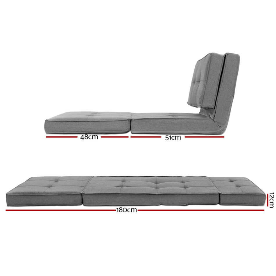 Artiss Floor Lounge Single Sofa Bed Grey Fabric - Image 2