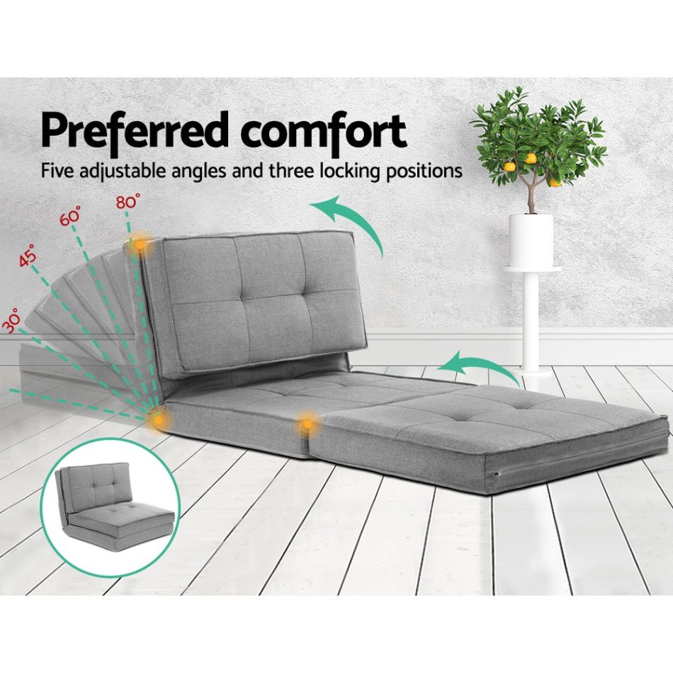 Artiss Floor Lounge Single Sofa Bed Grey Fabric - Image 3