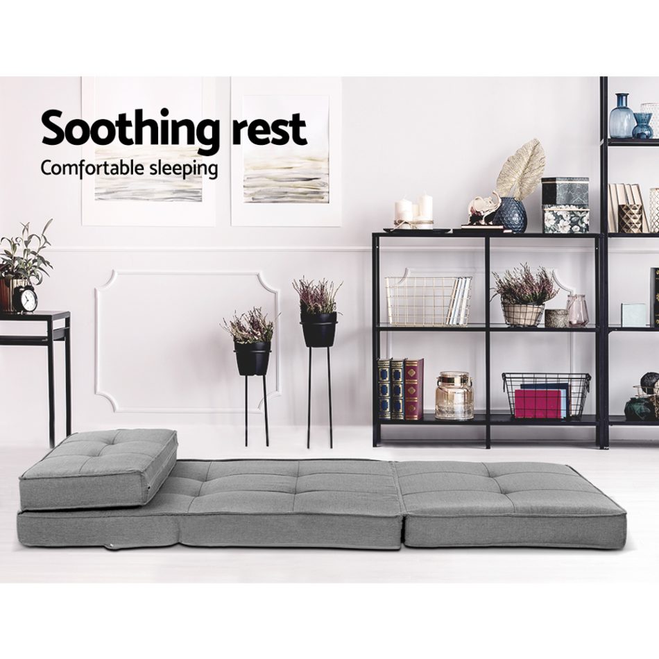 Artiss Floor Lounge Single Sofa Bed Grey Fabric - Image 4