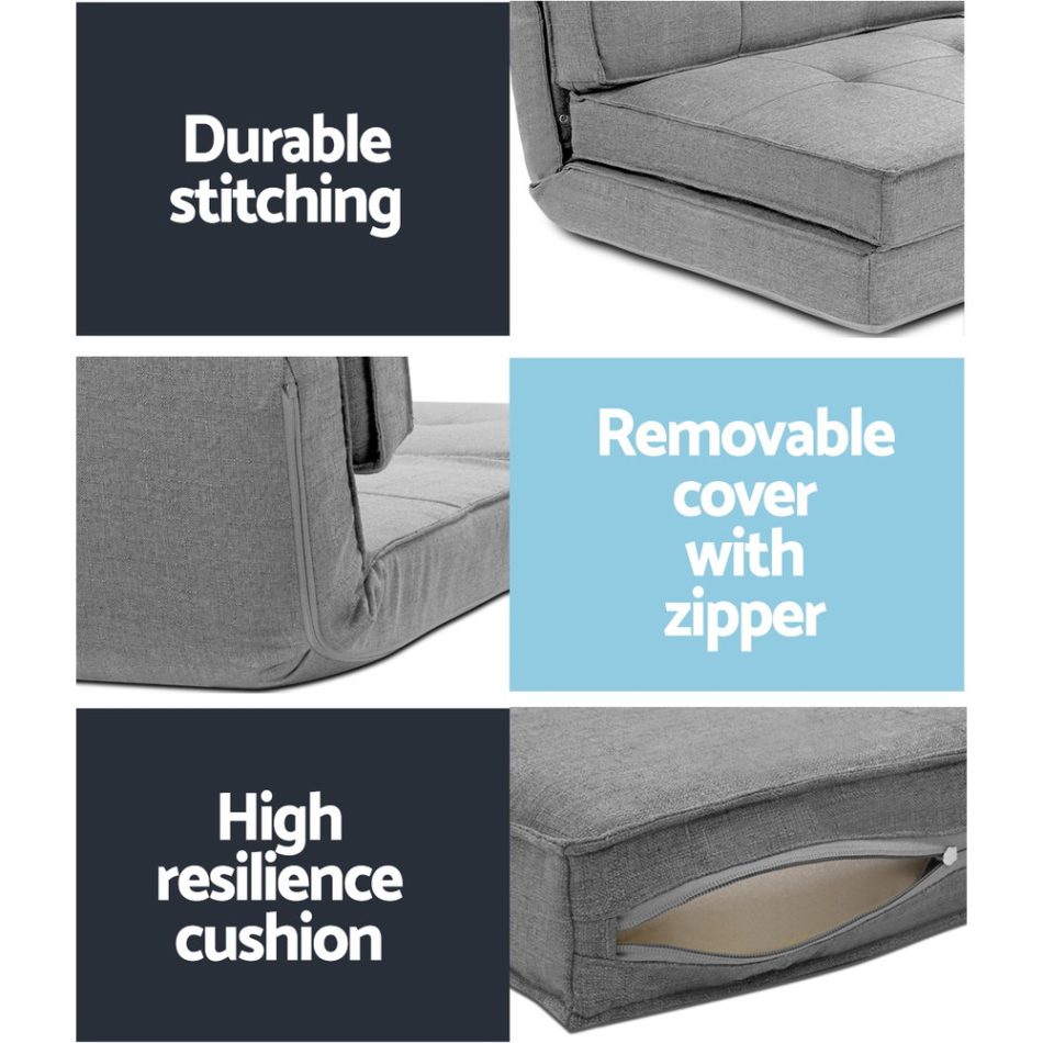Artiss Floor Lounge Single Sofa Bed Grey Fabric - Image 6