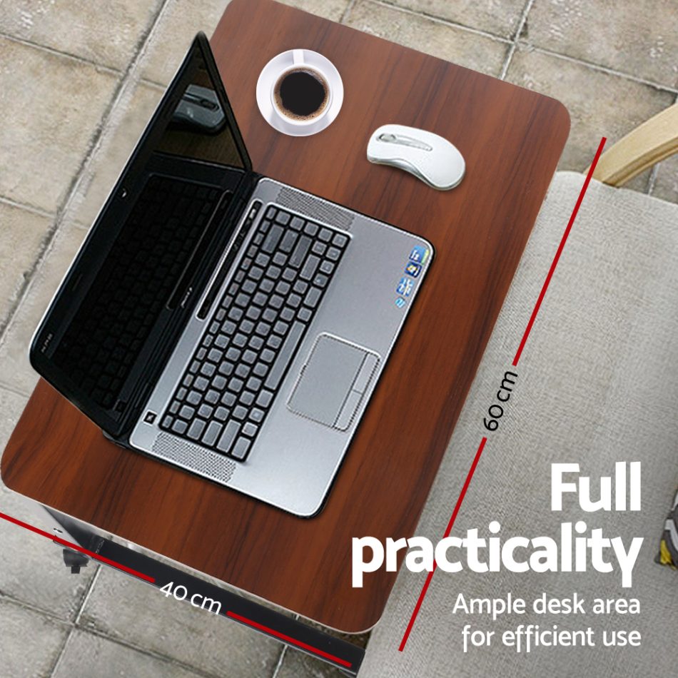 Artiss Laptop Desk Table Adjustable 60CM Dark Wood - Image 6