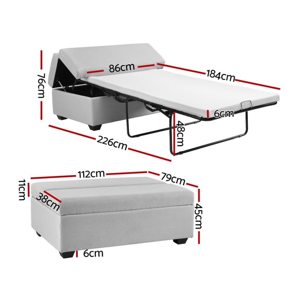 Artiss Ottoman Storage Sofa Bed 112cm Foldable Grey - Image 2