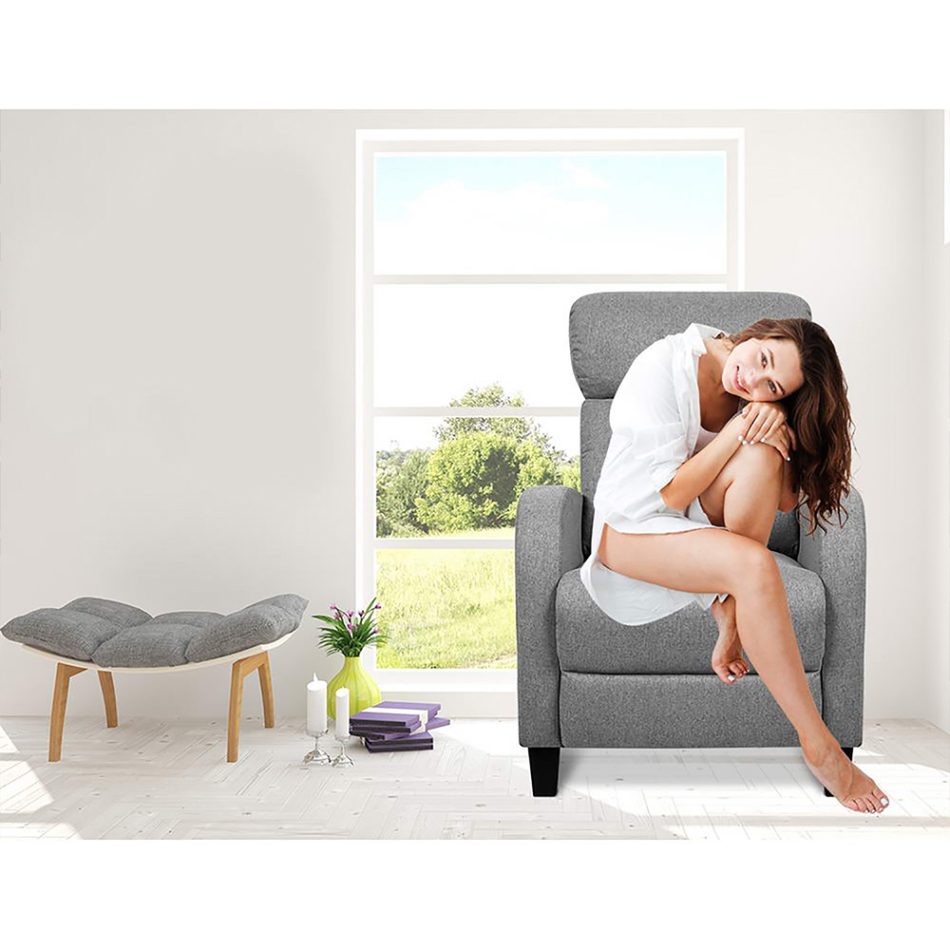 Artiss Fabric Reclining Armchair - Grey - Image 6