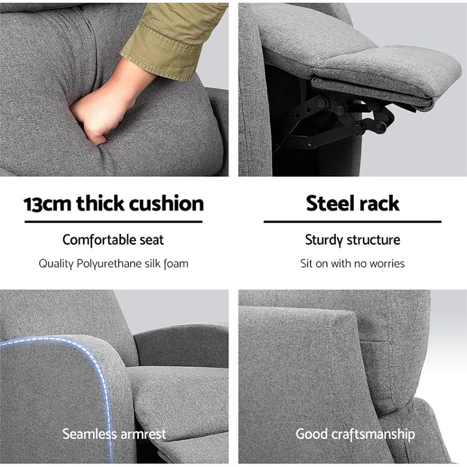 Artiss Fabric Reclining Armchair - Grey - Image 7