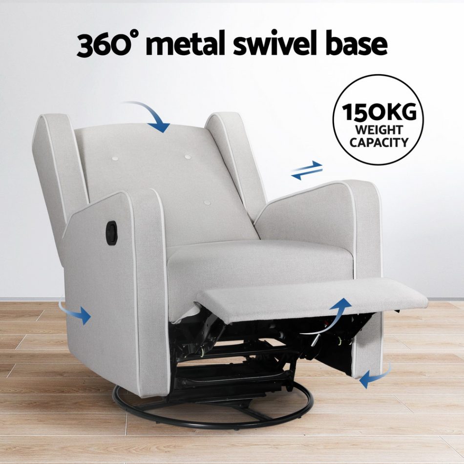 Artiss Recliner Armchair 360ï¿½ Swivel Grey Fabric - Image 5