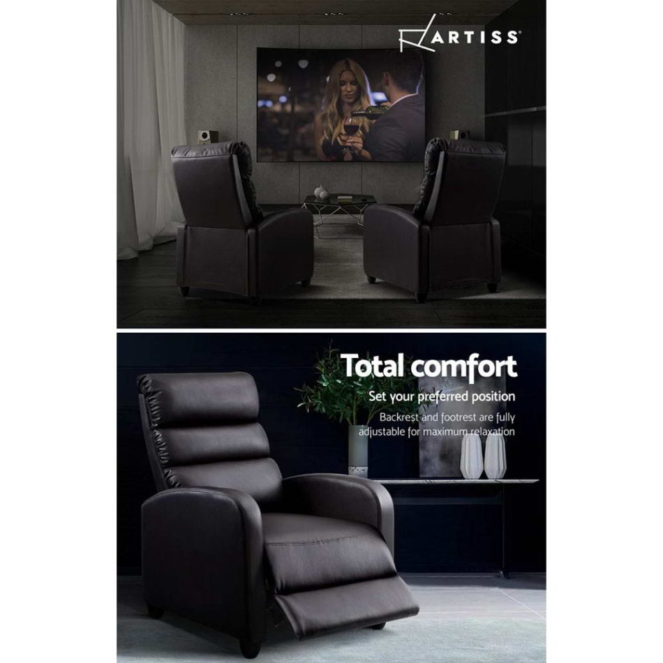 Artiss Recliner Armchair Brown Faux Leather Bolivia - Image 6