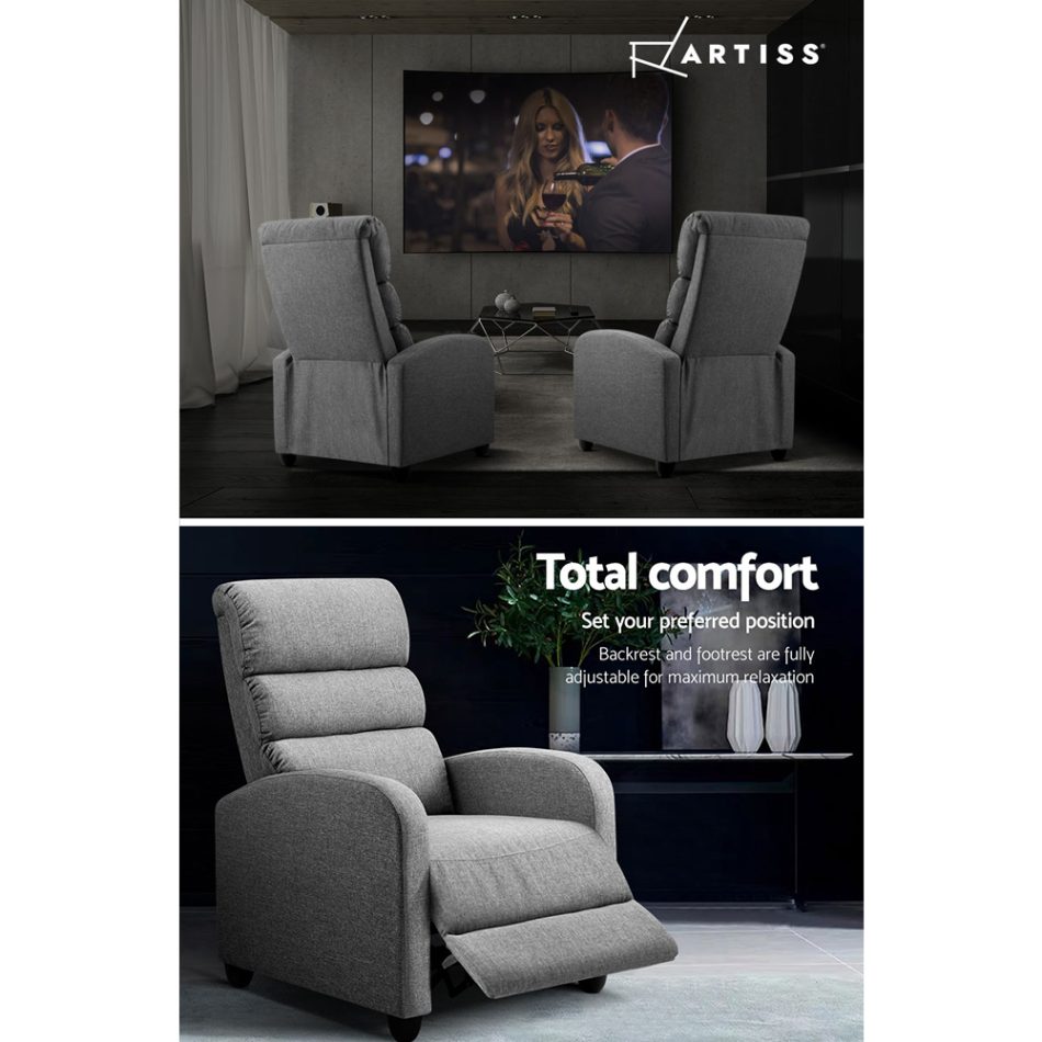 Artiss Recliner Armchair Grey Fabric Bolivia - Image 5