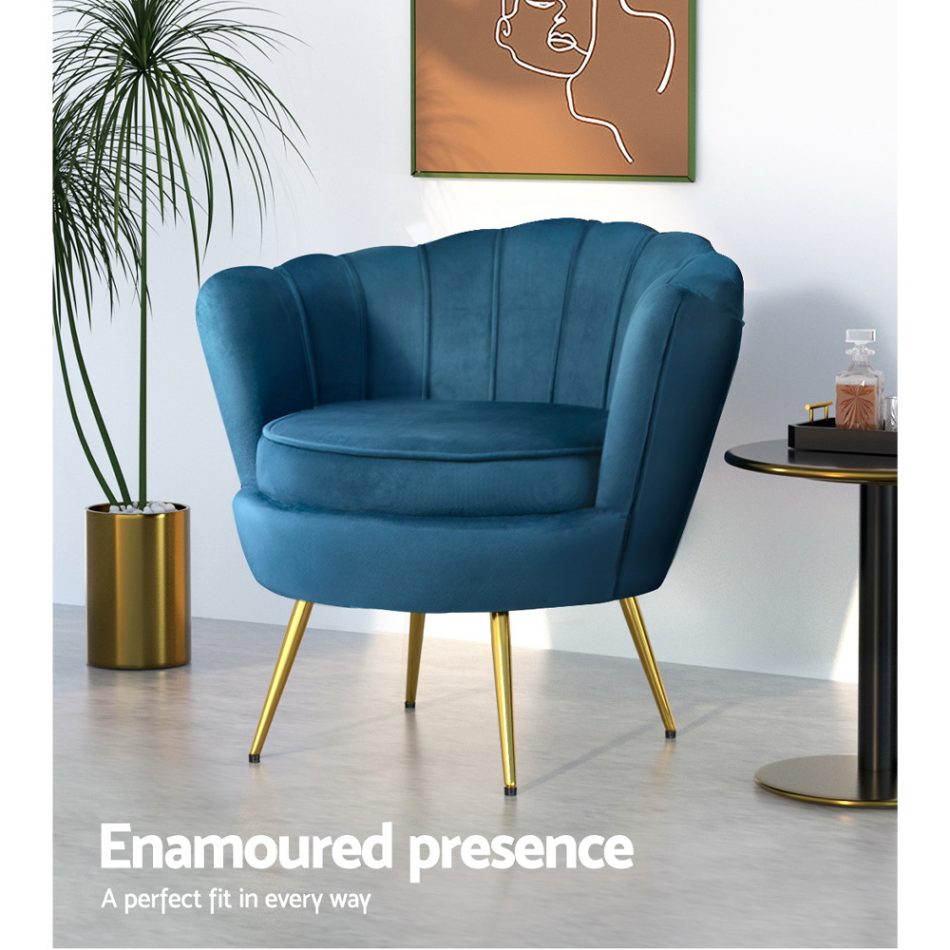 Artiss Armchair Velvet Blue Callista - Image 5