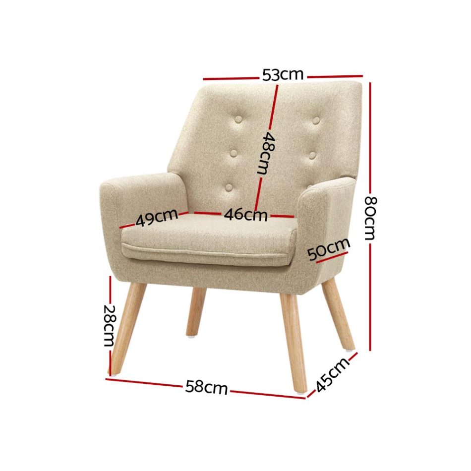 Artiss Fabric Dining Armchair - Beige - Image 2