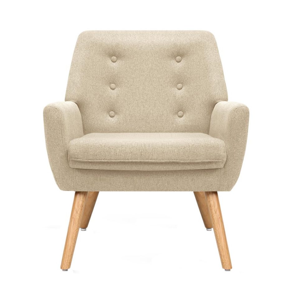 Artiss Fabric Dining Armchair - Beige - Image 3