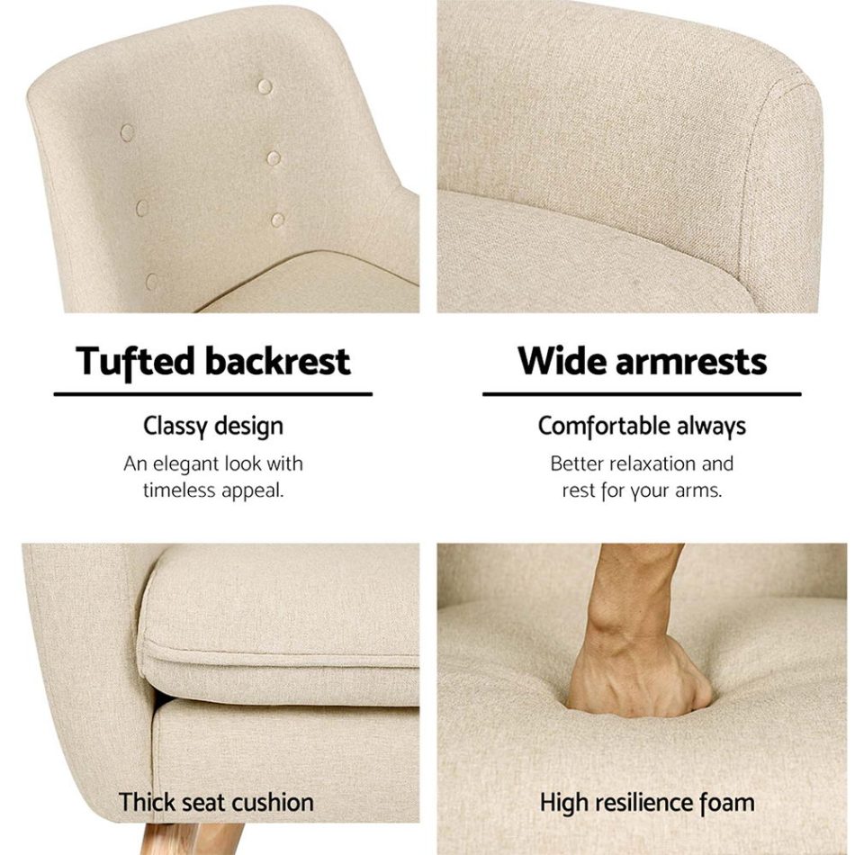 Artiss Fabric Dining Armchair - Beige - Image 5