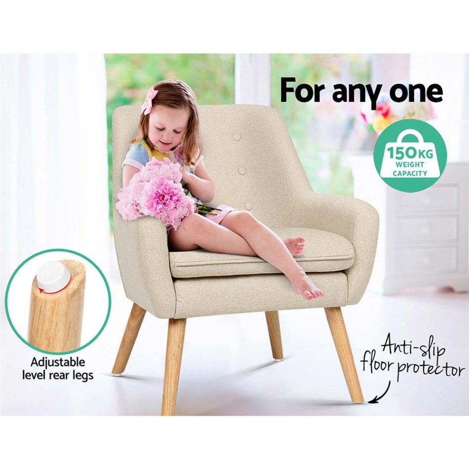 Artiss Fabric Dining Armchair - Beige - Image 7