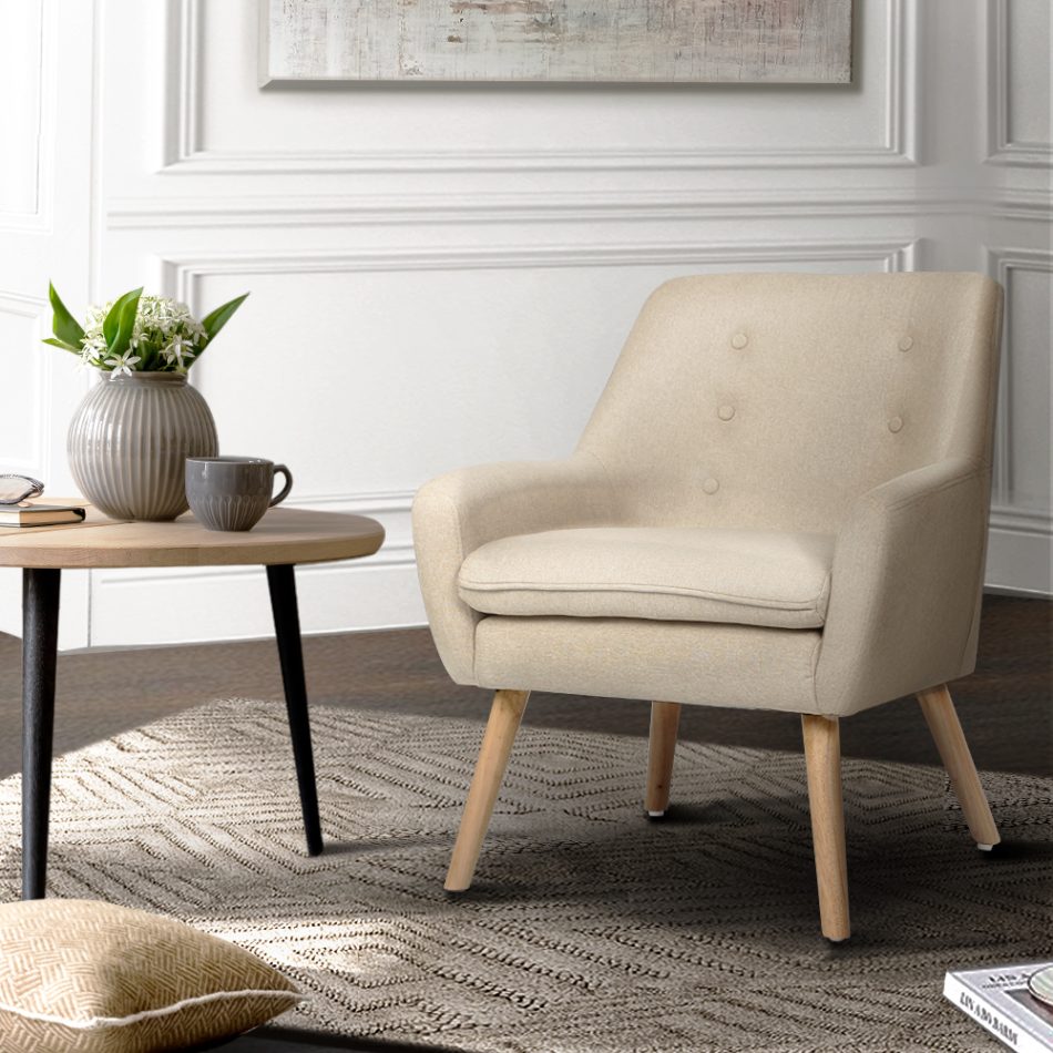 Artiss Fabric Dining Armchair - Beige - Image 8