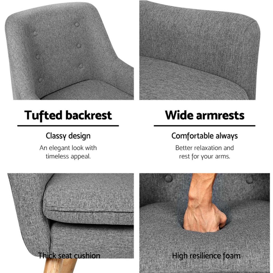 Artiss Fabric Dining Armchair - Grey - Image 5