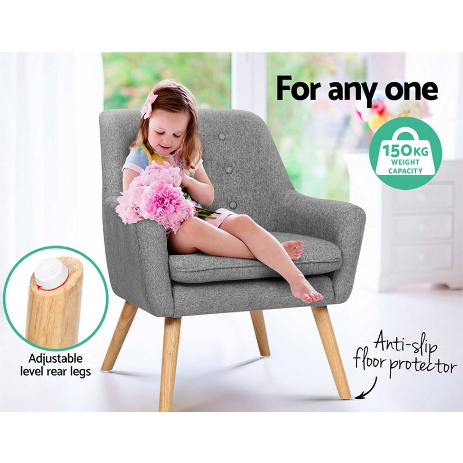 Artiss Fabric Dining Armchair - Grey - Image 7