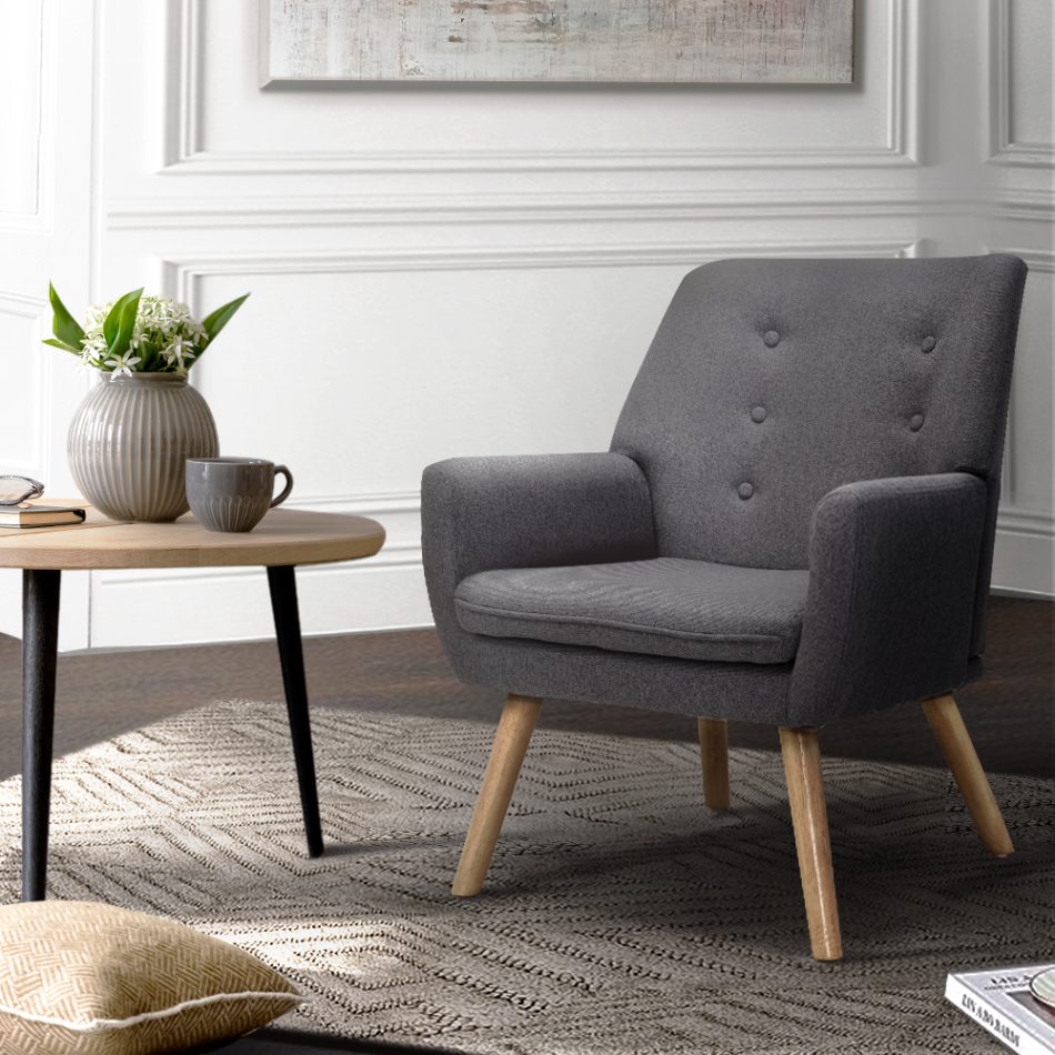 Artiss Fabric Dining Armchair - Grey - Image 8