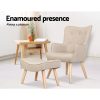 Artiss Armchair Set with Ottoman Beige Lansar - Image 4