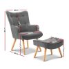 Artiss Armchair Set with Ottoman Grey Lansar - Image 2
