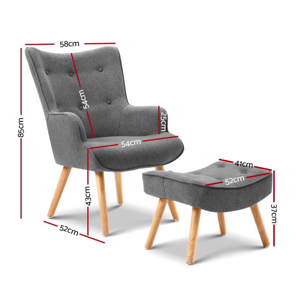 Artiss Armchair Set with Ottoman Grey Lansar - Image 2