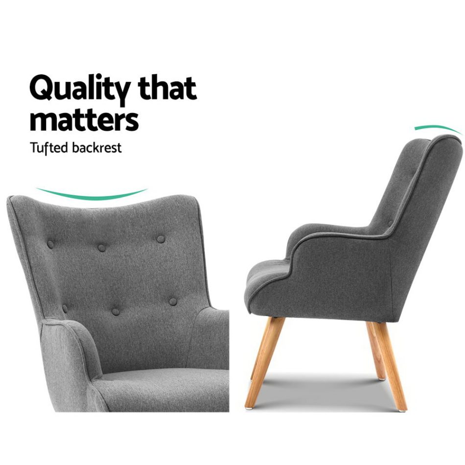 Artiss Armchair Set with Ottoman Grey Lansar - Image 3