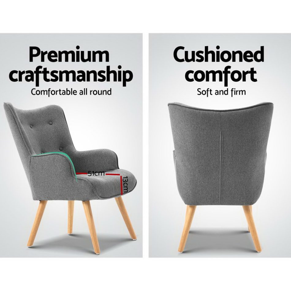 Artiss Armchair Set with Ottoman Grey Lansar - Image 4