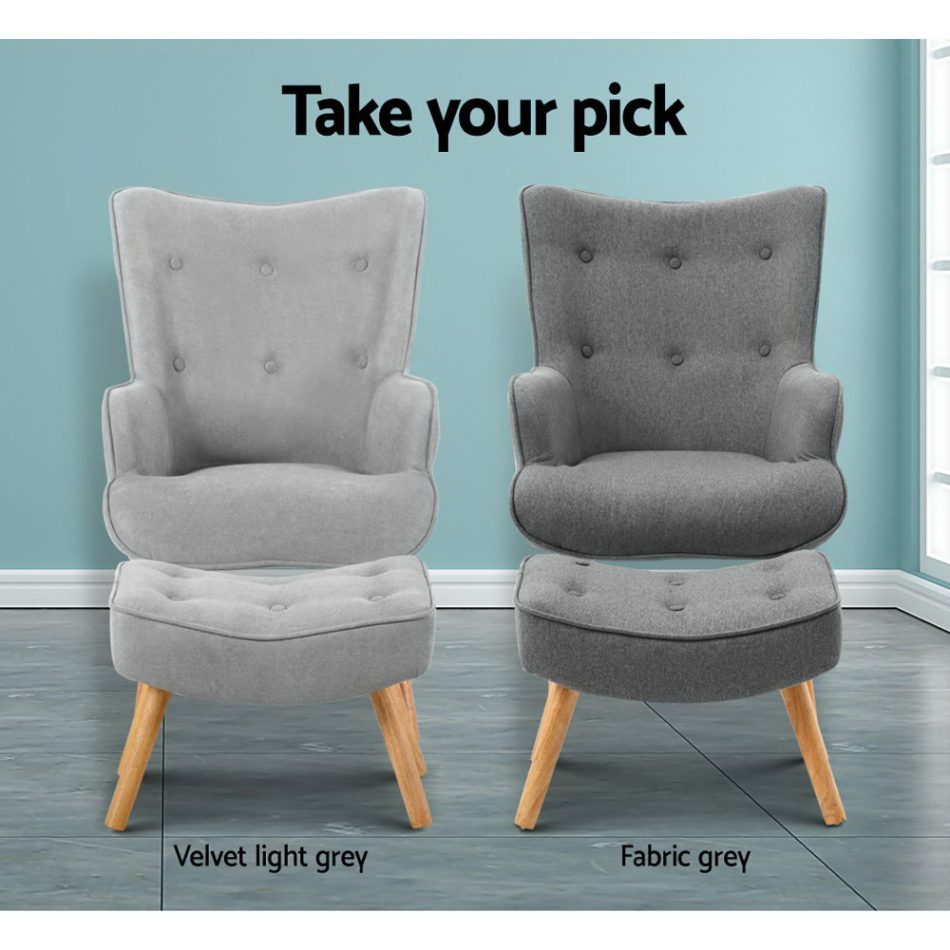 Artiss Armchair Set with Ottoman Grey Lansar - Image 6