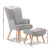 Artiss Armchair and Ottoman - Light Grey - Image 2
