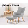 Artiss Armchair and Ottoman - Light Grey - Image 3