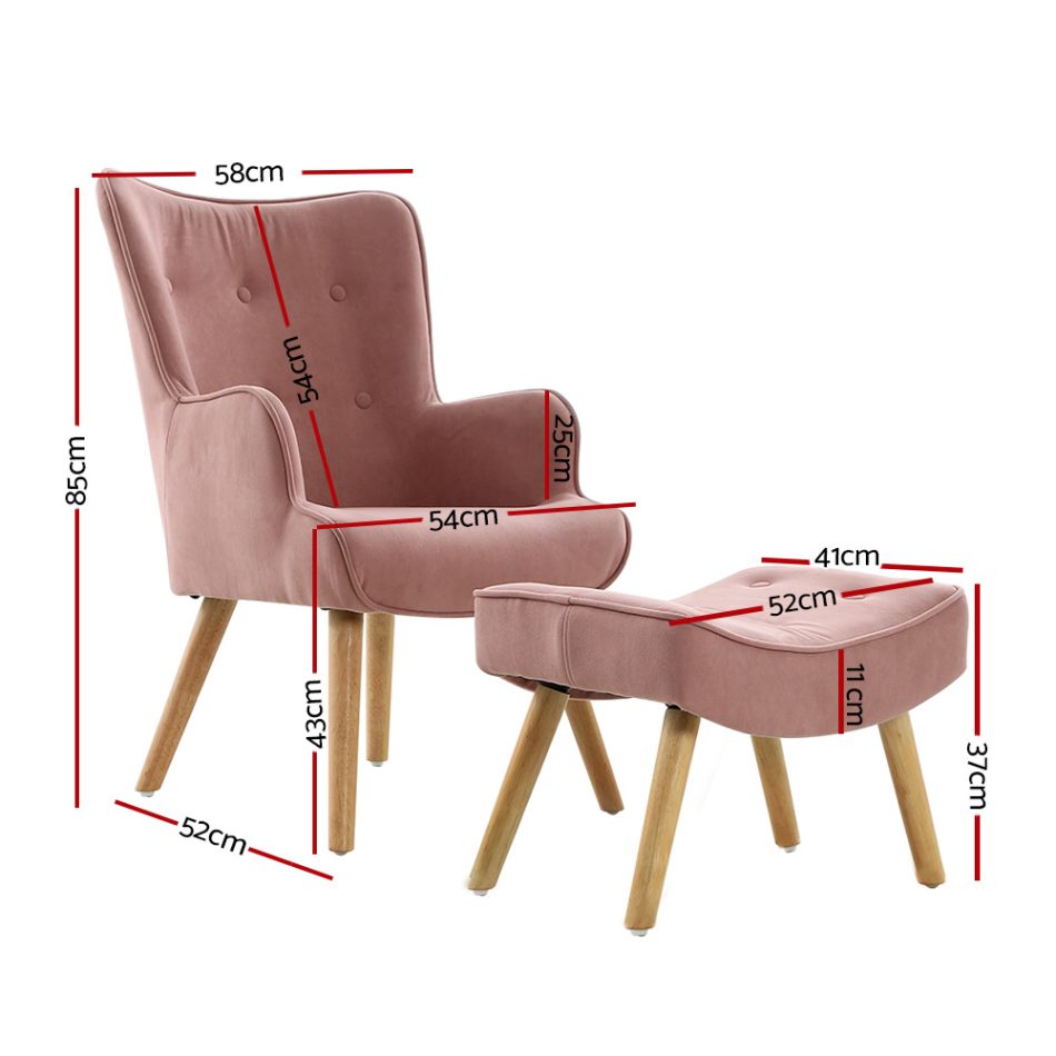 Artiss Armchair Set with Ottoman Pink Lansar - Image 2