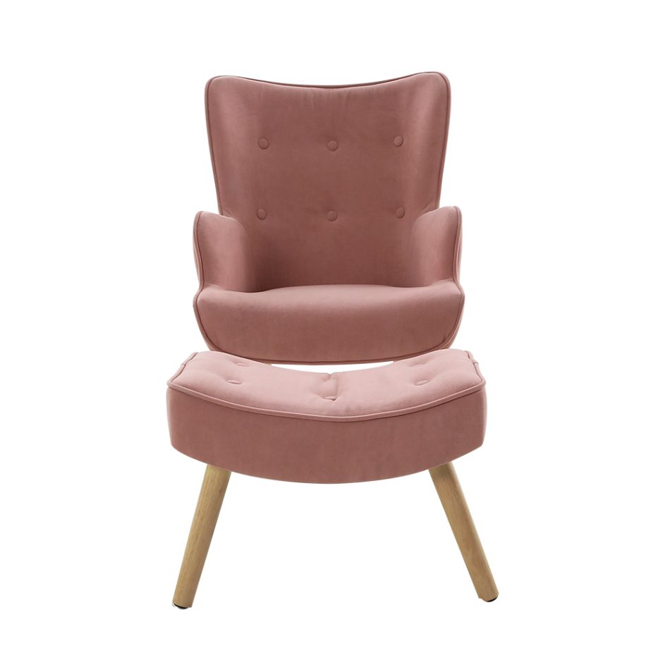 Artiss Armchair Set with Ottoman Pink Lansar - Image 3