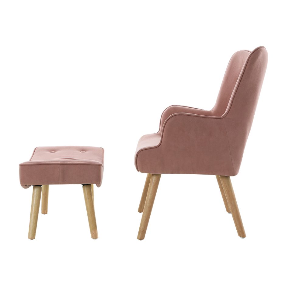 Artiss Armchair Set with Ottoman Pink Lansar - Image 4