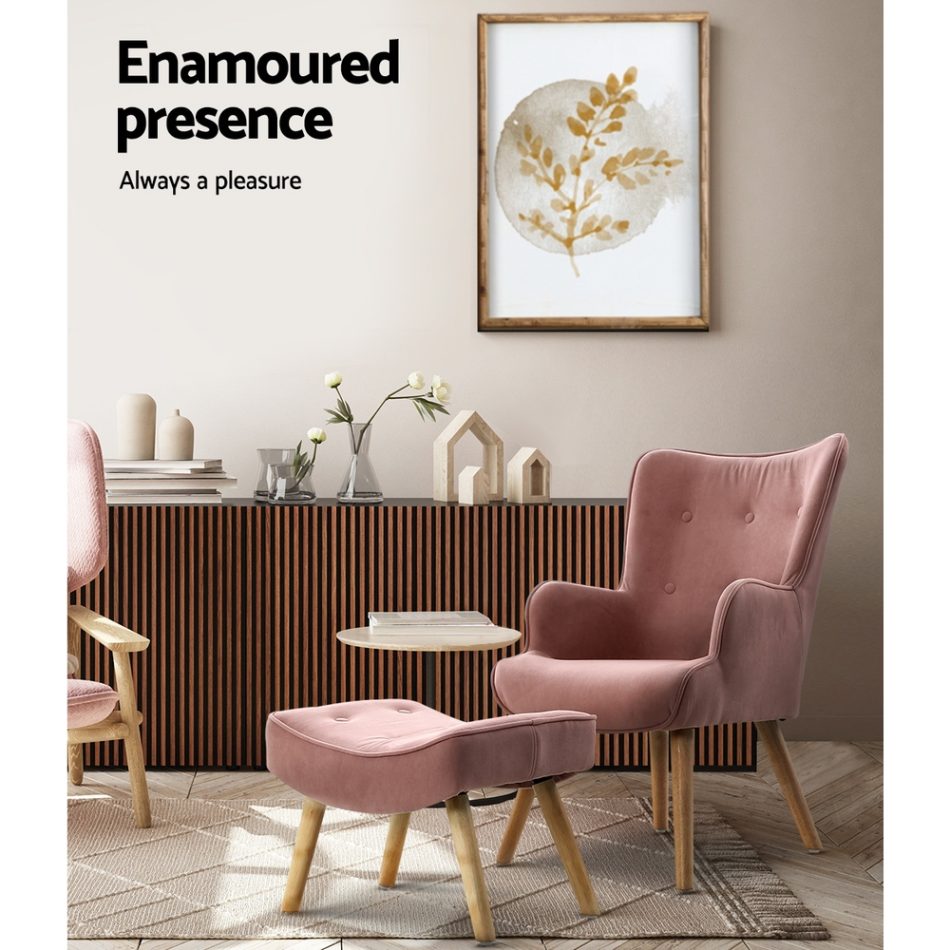 Artiss Armchair Set with Ottoman Pink Lansar - Image 5