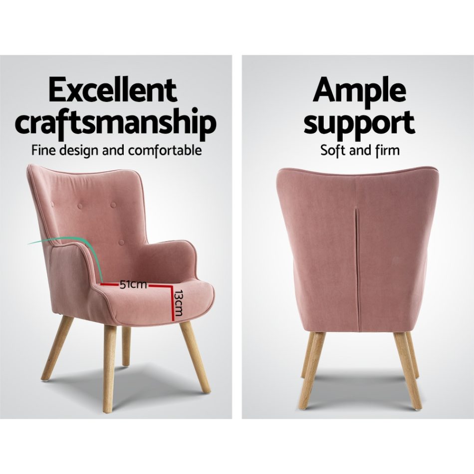 Artiss Armchair Set with Ottoman Pink Lansar - Image 6