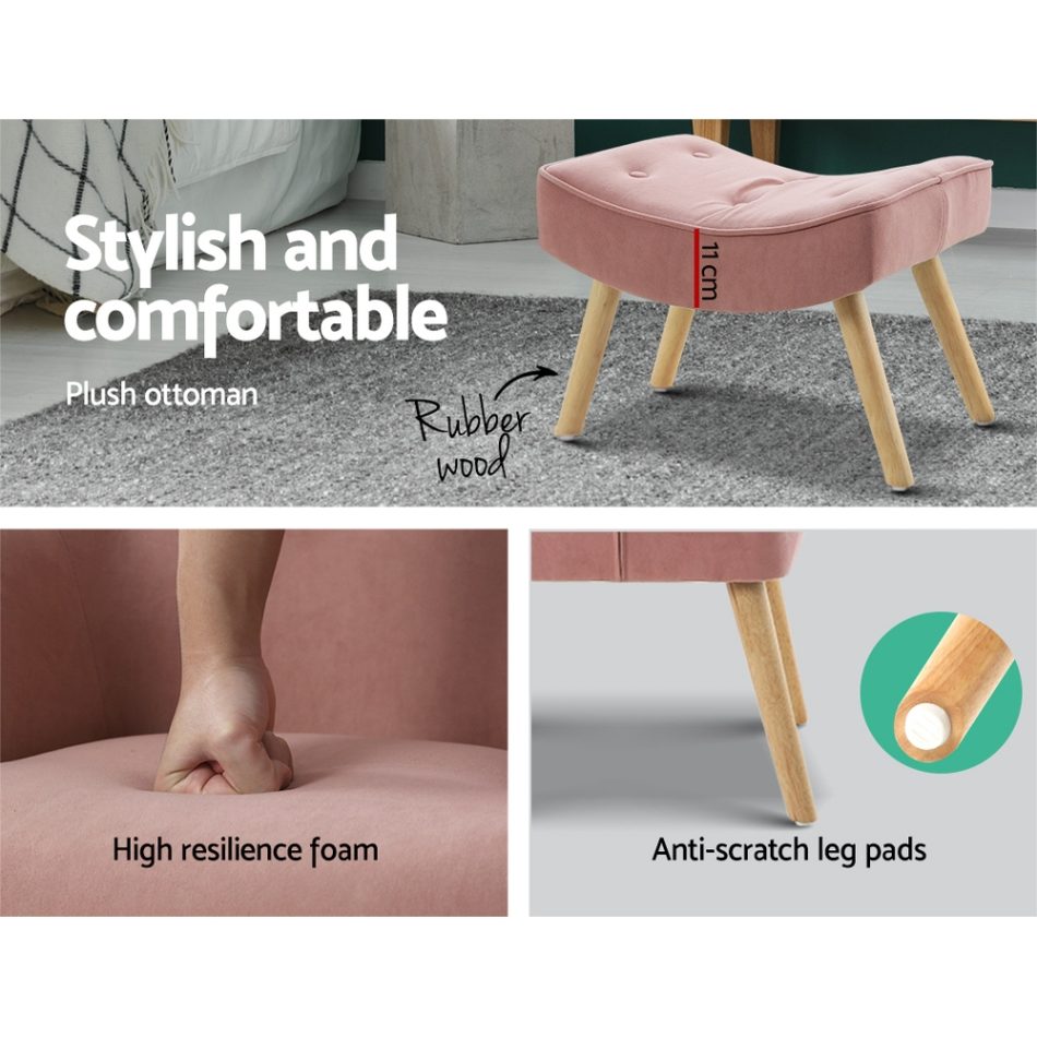 Artiss Armchair Set with Ottoman Pink Lansar - Image 7