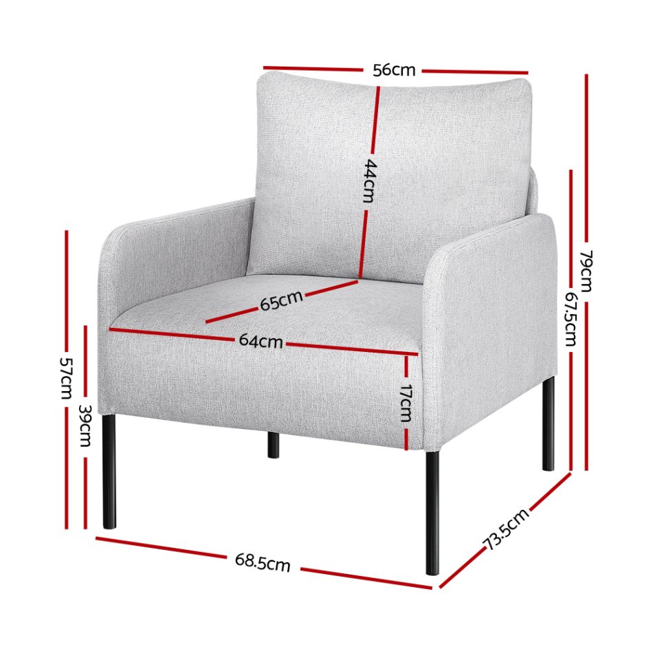 Artiss Armchair Accent Chair Pillow Fabric Grey - Image 2