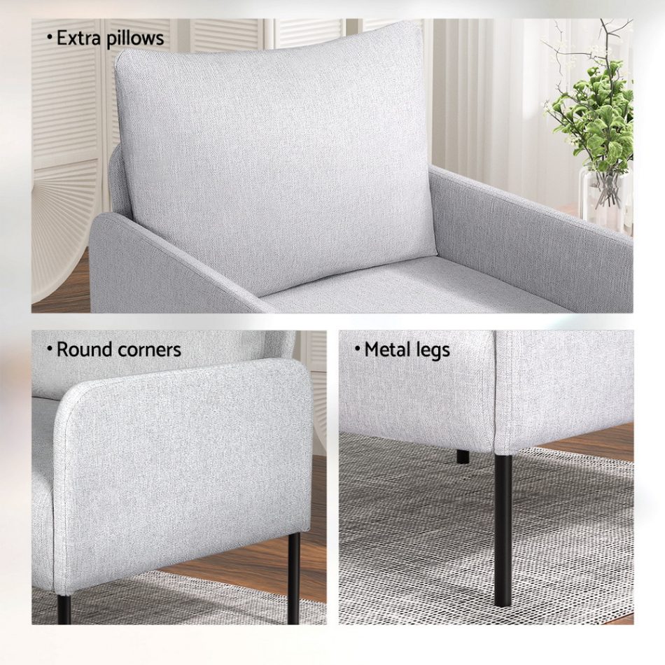 Artiss Armchair Accent Chair Pillow Fabric Grey - Image 5