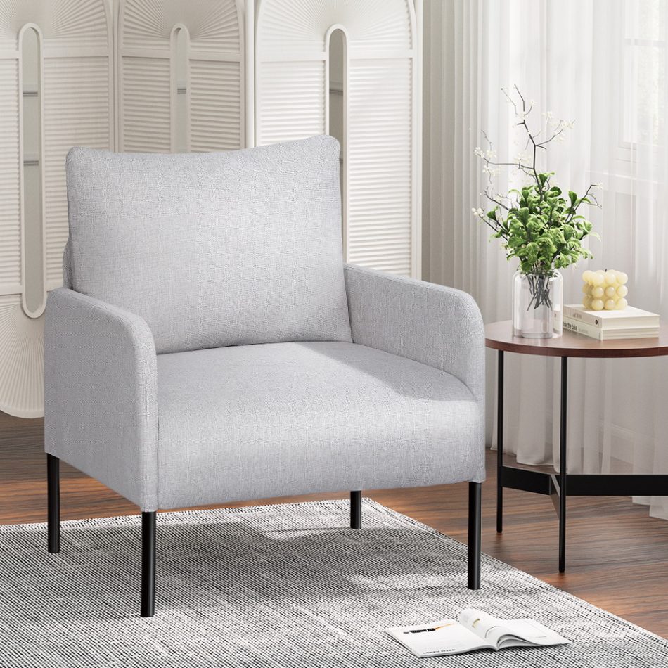 Artiss Armchair Accent Chair Pillow Fabric Grey - Image 7